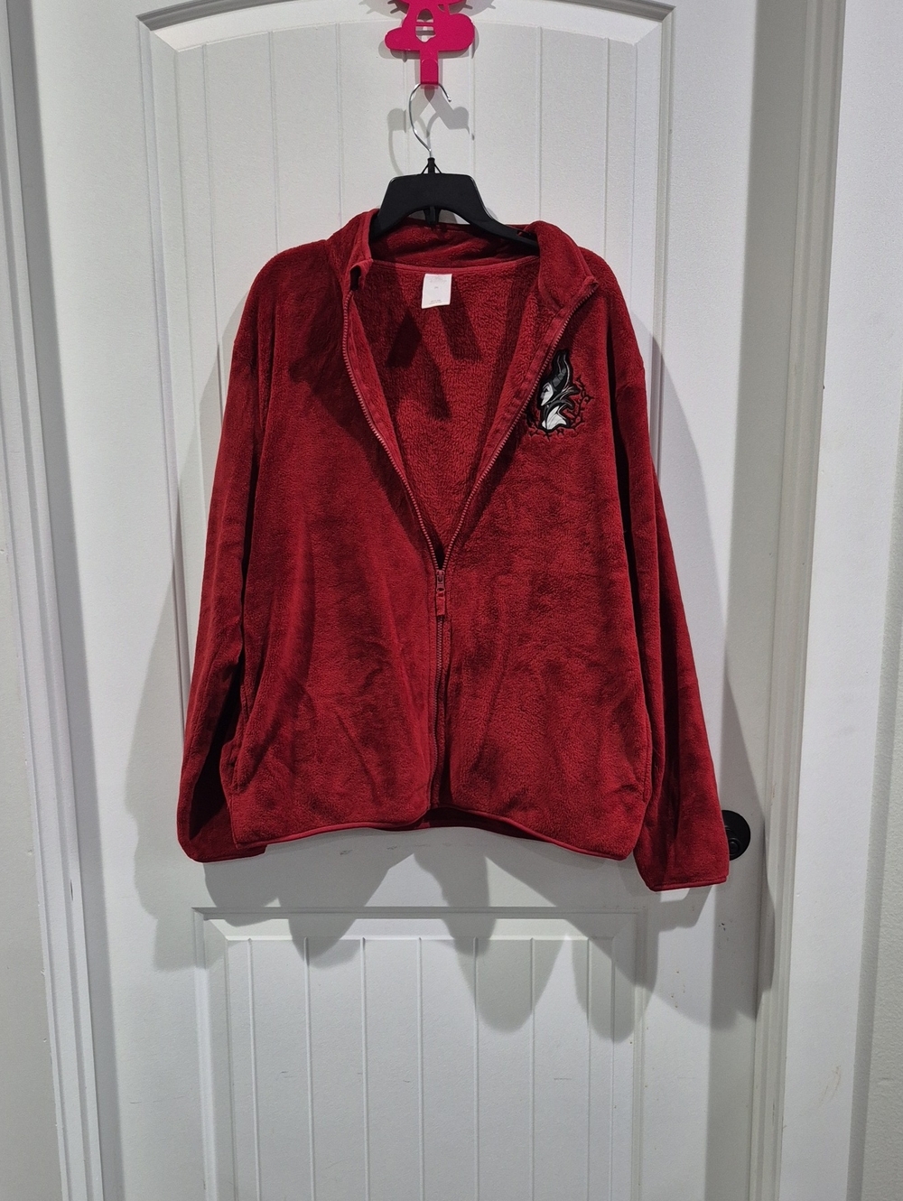 Disney Burgundy Plush Full-Zip Teddy Jacket with Embroidered Patch